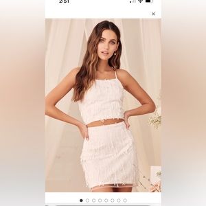 Dancing in a Dream White Fringe Lace-Up Two-Piece Mini Dress